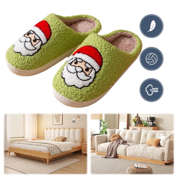 Lindas Pantuflas Peludas Navideñas Antideslizantes Papá Noel para Interior