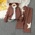 thumbnail image 2 of Sweat Suits for Girls Girls Fall Winter 2 Piece Outfit Hooded Long Sleeve Star Print Top and Pants Soft Casual Coordinated Playwear Fashion Attire Kids Sweatsuit Brown 2 Years-3 Years, 2 of 7