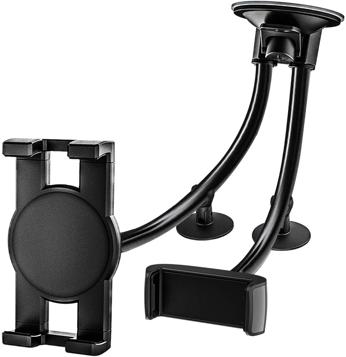 woleyi Dual Arm Car Tablet Mount for Car Windshield Dashboard Compatible with 4-12.9' Phones and Tablets