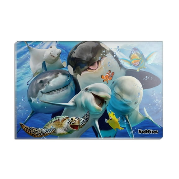 Ocean Selfie Shark Dolphin Sea Turtle Stingray Clown Fish Rectangle Acrylic Fridge Refrigerator Magnet