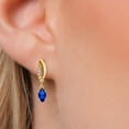 thumbnail image 3 of Gem Stone King 14K Yellow Gold Blue Created Sapphire and Lab Grown Diamond Dangle Earrings for Women | 0.55 Cttw | Gemstone September Birthstone | Marquise 6X3MM, 3 of 6