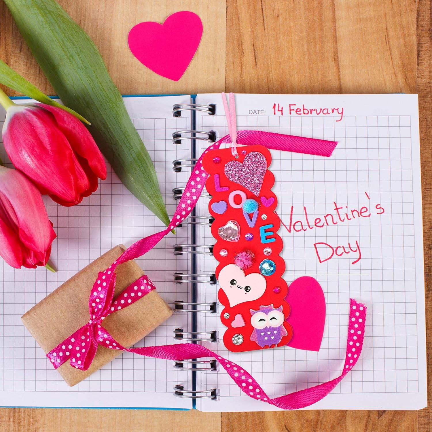 Valentine Decorations DIY Bookmarks Craft Kit - Blank Foam With Smile Face Hearts Owl Alphabets Stickers