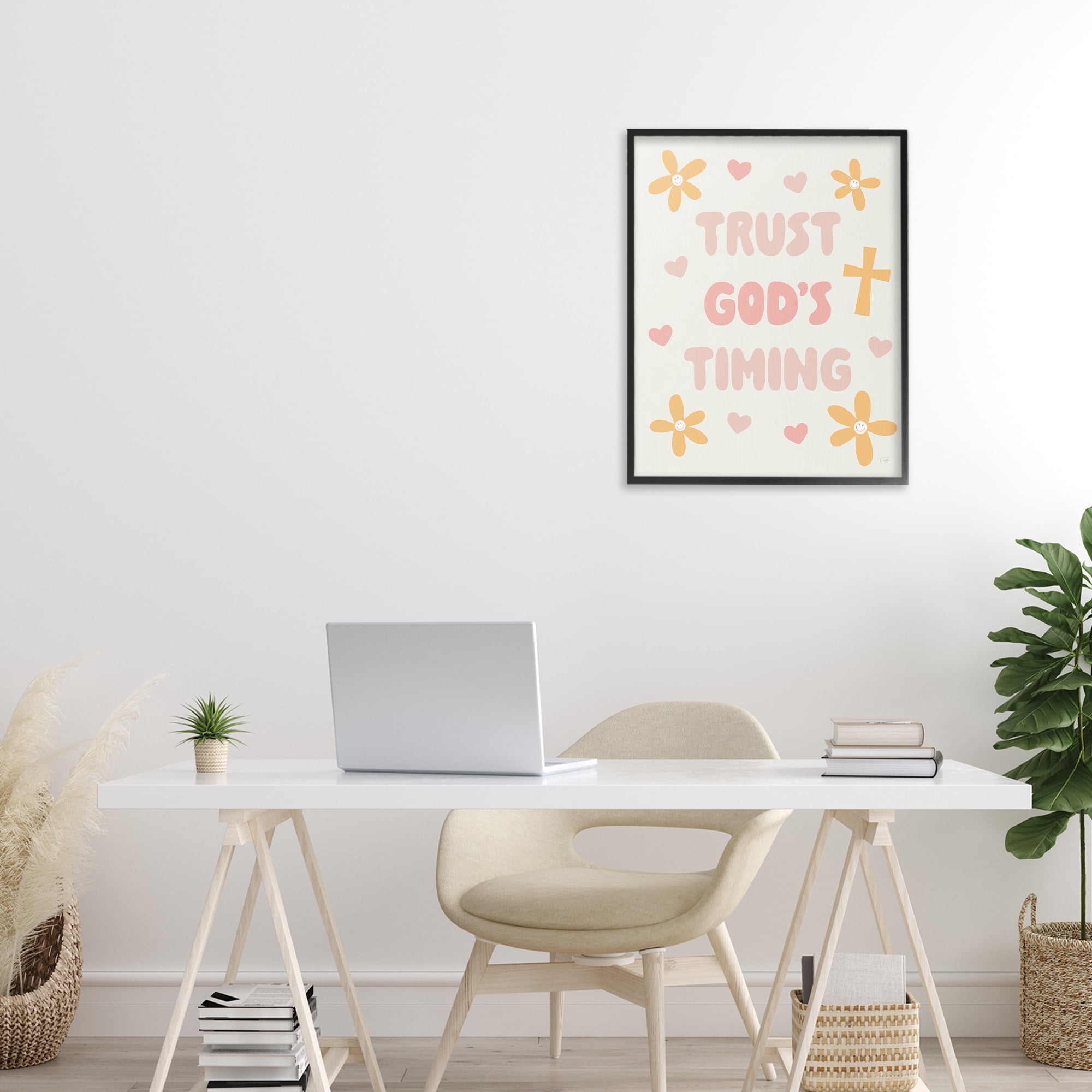 Stupell Industries Retro Trust God's Timing Black Framed Giclee Art, design by Natalie Carpentieri