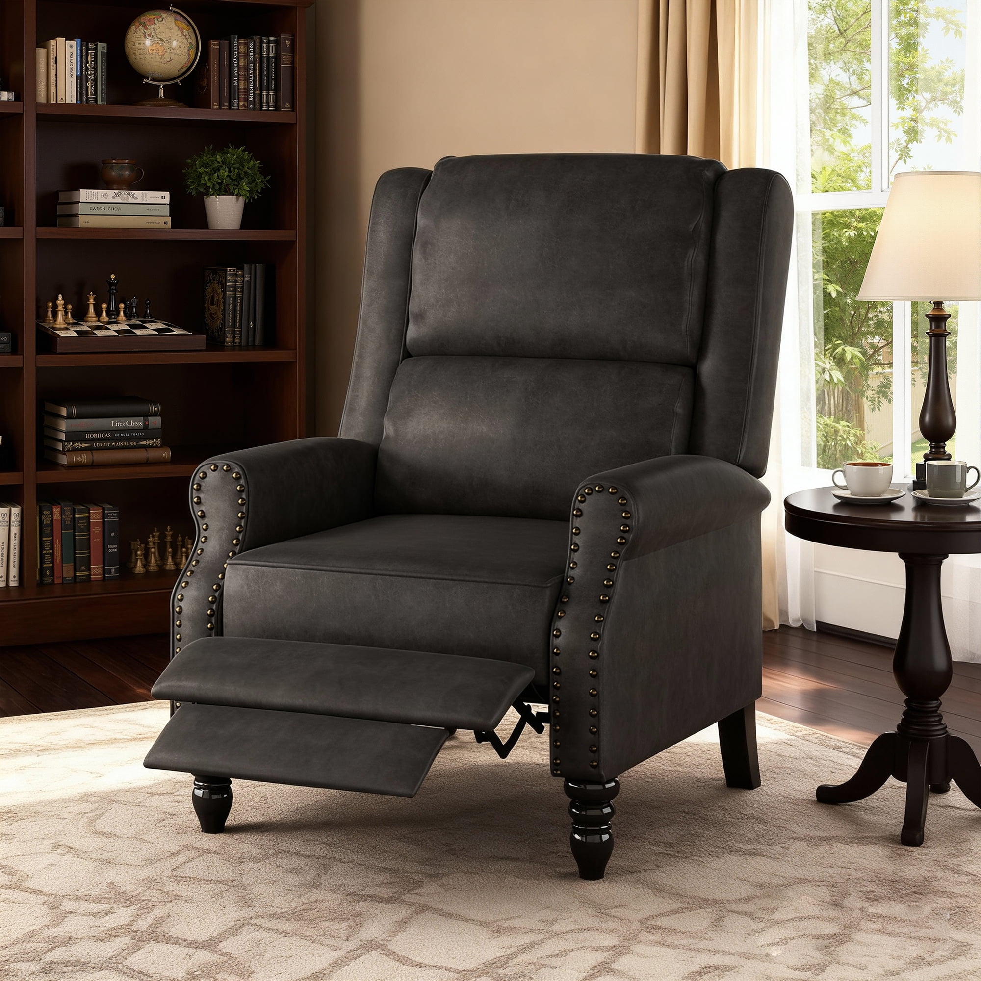MAYEERTY Gray Faux Leather Pushback Recliner Chair, Ergonomic Design for Living Room, Bedroom & RV