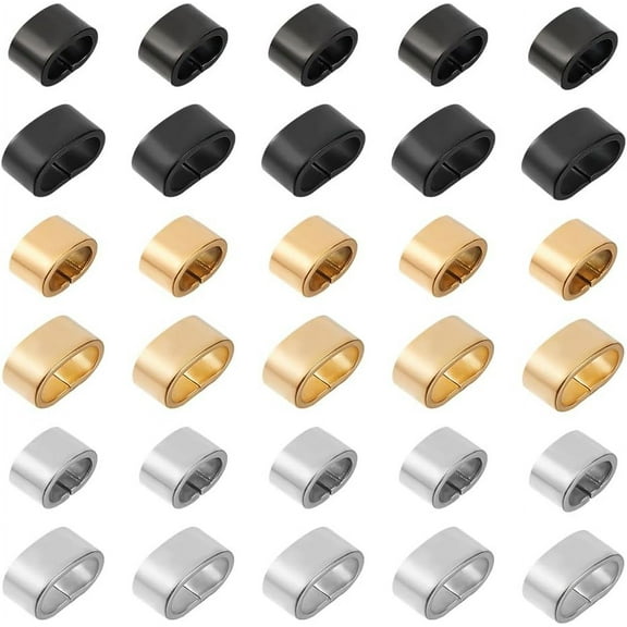 48pcs 3 Colors 2 Sizes Electrophoresis Stainless Steel Rectangle Slide Charm Large Hole Leather Cord Slider Loose Beads Wristband Locking Clips Beads Link Connector for Jewelry Making Mixed Color