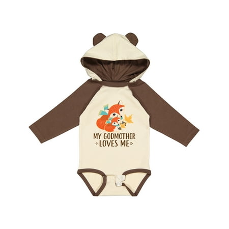 

Inktastic Godmother Loves Me Woodland Fox Gift Baby Boy or Baby Girl Long Sleeve Bodysuit