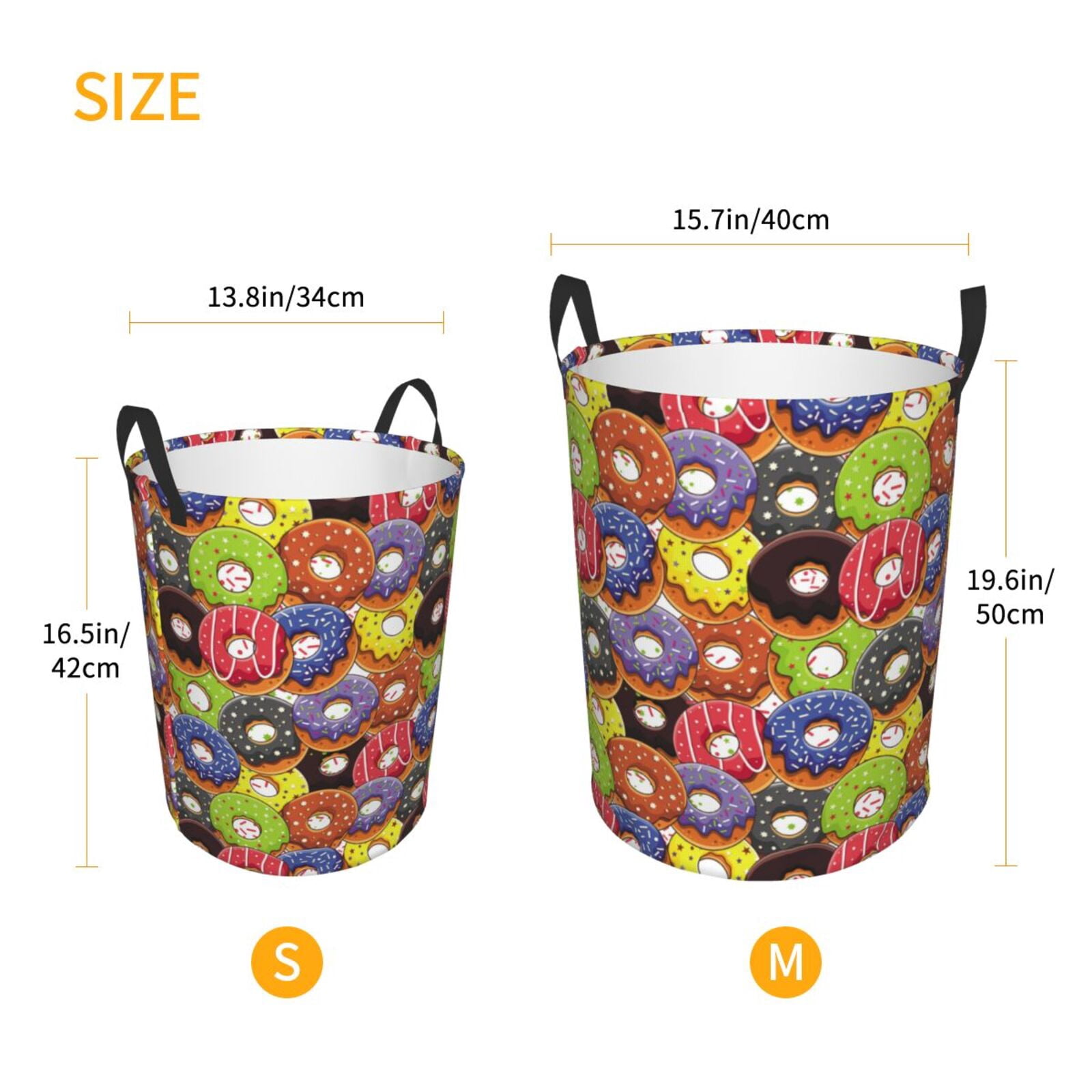 Large Laundry Basket with Handles - Donut Print No.9054 Kids Baby Dirty Clothes Laundry Hamper for Bedroom Aesthetic