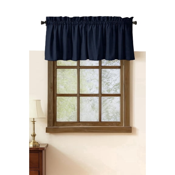 Native Fab Set of 2 Valance Curtains for Windows 54"x18" for Living Room Bedroom Kitchen Windows Bathroom, Farmhouse Vintage Curtain Valances Rod Pocket - Navy Blue