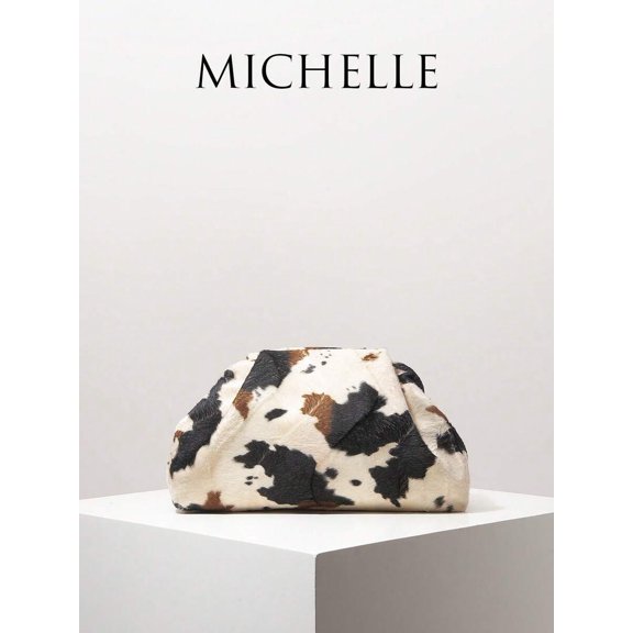 Multicolor Cow Print Faux Fur Clutch Bag For Evening Party Wedding