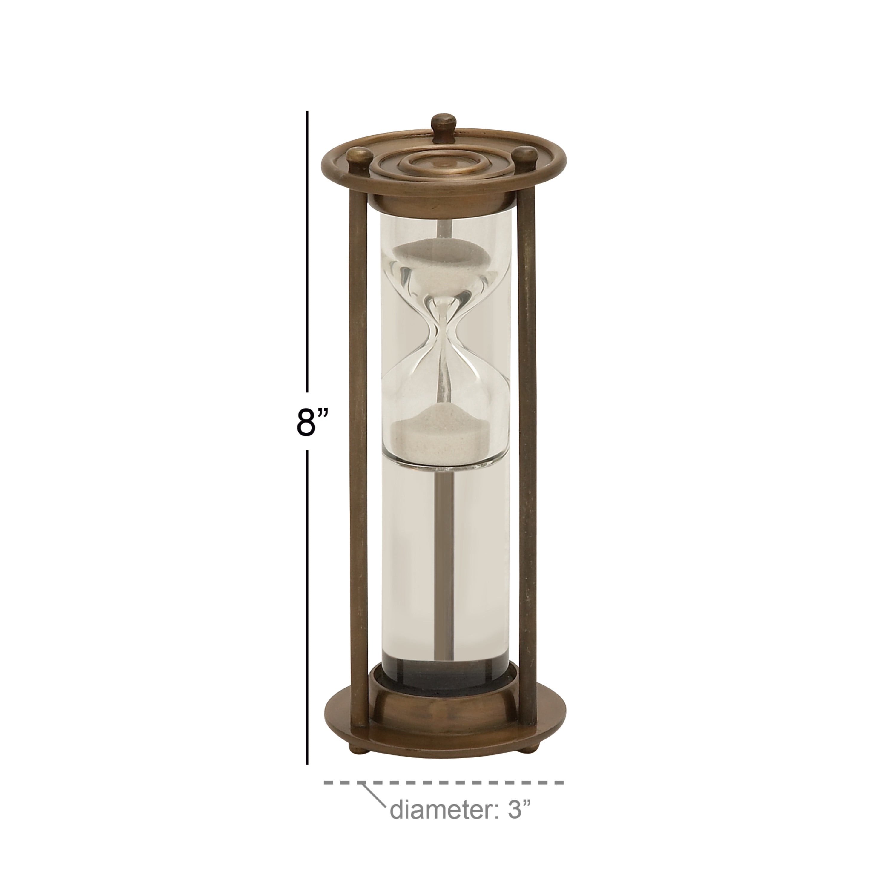 DecMode 3" x 8" Brown Aluminum Metal Hourglass Sand Timer with Water Tube, 1-Piece