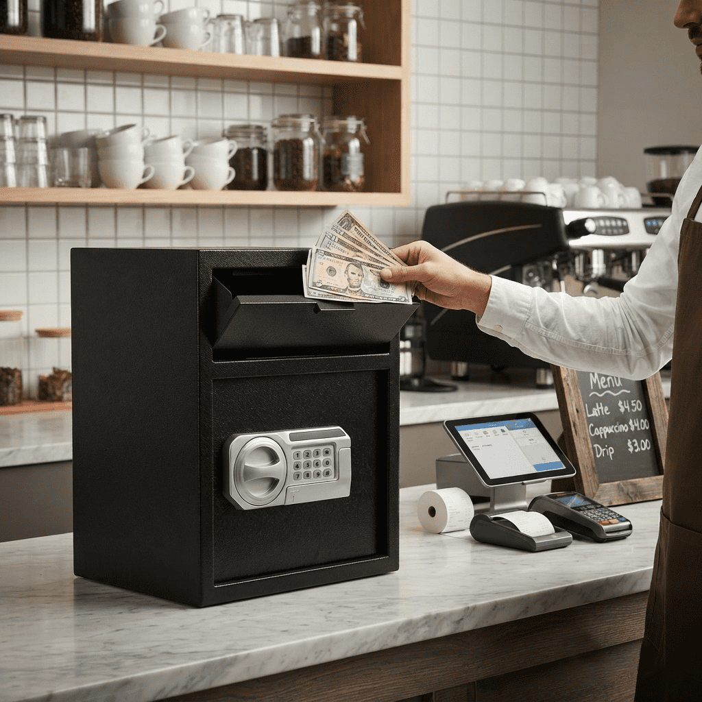 Commercial Safe With Drop Slot For Cash Deposits, Multi-Scene Safe For Office, Household & Commercial Use, Equipped With Password Lock, Emergency Override Keys