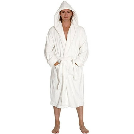 Heavy Mens 3.5lb White Hooded Terry C+B4:B11loth Bathrobe. Full Length 100% Turkish Cotton