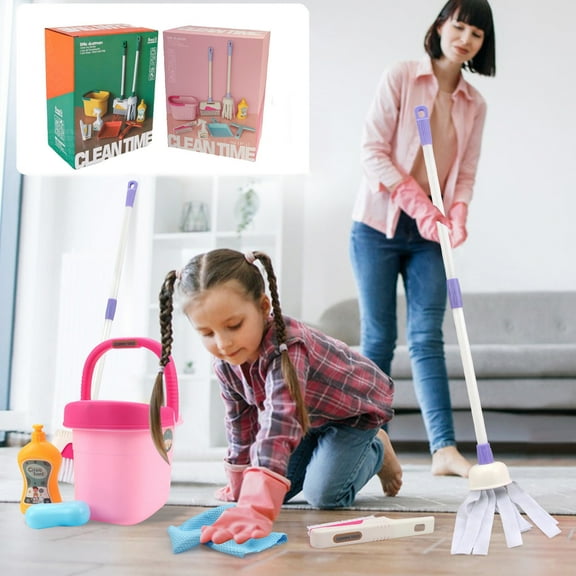 CQCYD Toys under $5 Kids Mini Cleaning Toy Set 8 Piece Toddler Cleaning Kit with Broom, Dustpan, Storage Rack, Wet Floor Sign & More, Housework Pretend Play Gift for Girl Boy