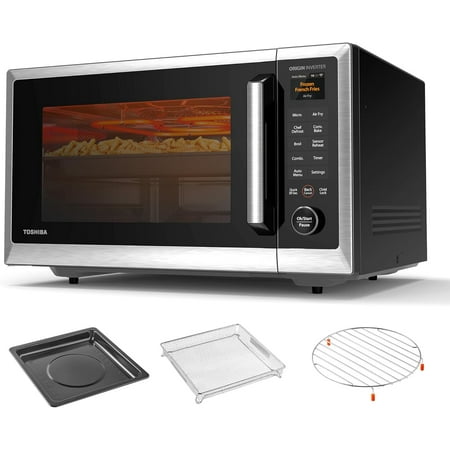 OptiChef Air Fryer Combo Countertop Microwave Oven with 2.4-Inch Color Screen, Origin Inverter Technology, Smart Sensor, Compatible with Alexa, 1100W, 1.3 Cu.Ft, Silver