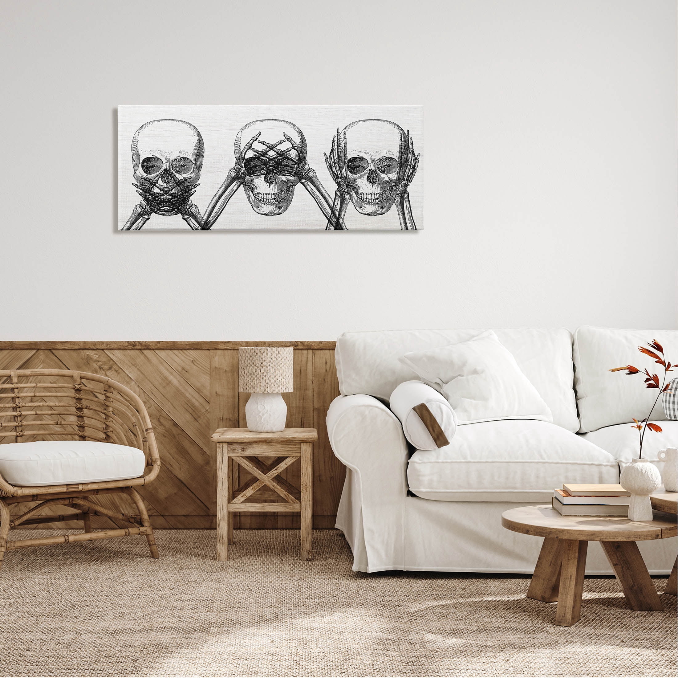 Stupell Industries Speak See Hear No Evil Skulls Graphic Art Gallery Wrapped Canvas Print Wall Art, Design by Lil' Rue