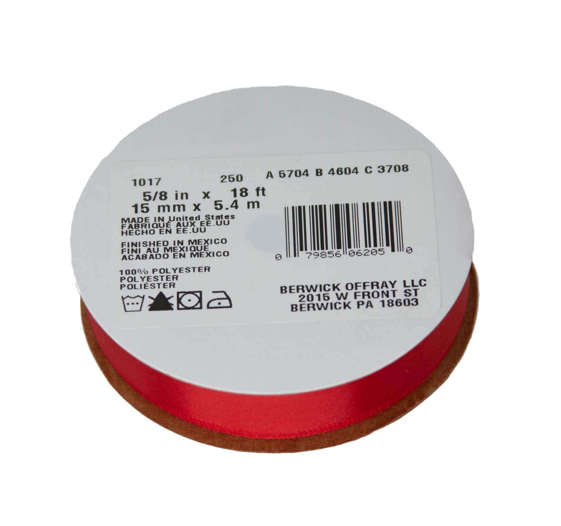(3 pack) Offray Ribbon, Red 5/8 inch Single Face Satin Polyester Ribbon for Sewing, Crafts, and Gifting, 18 feet, 1 Each