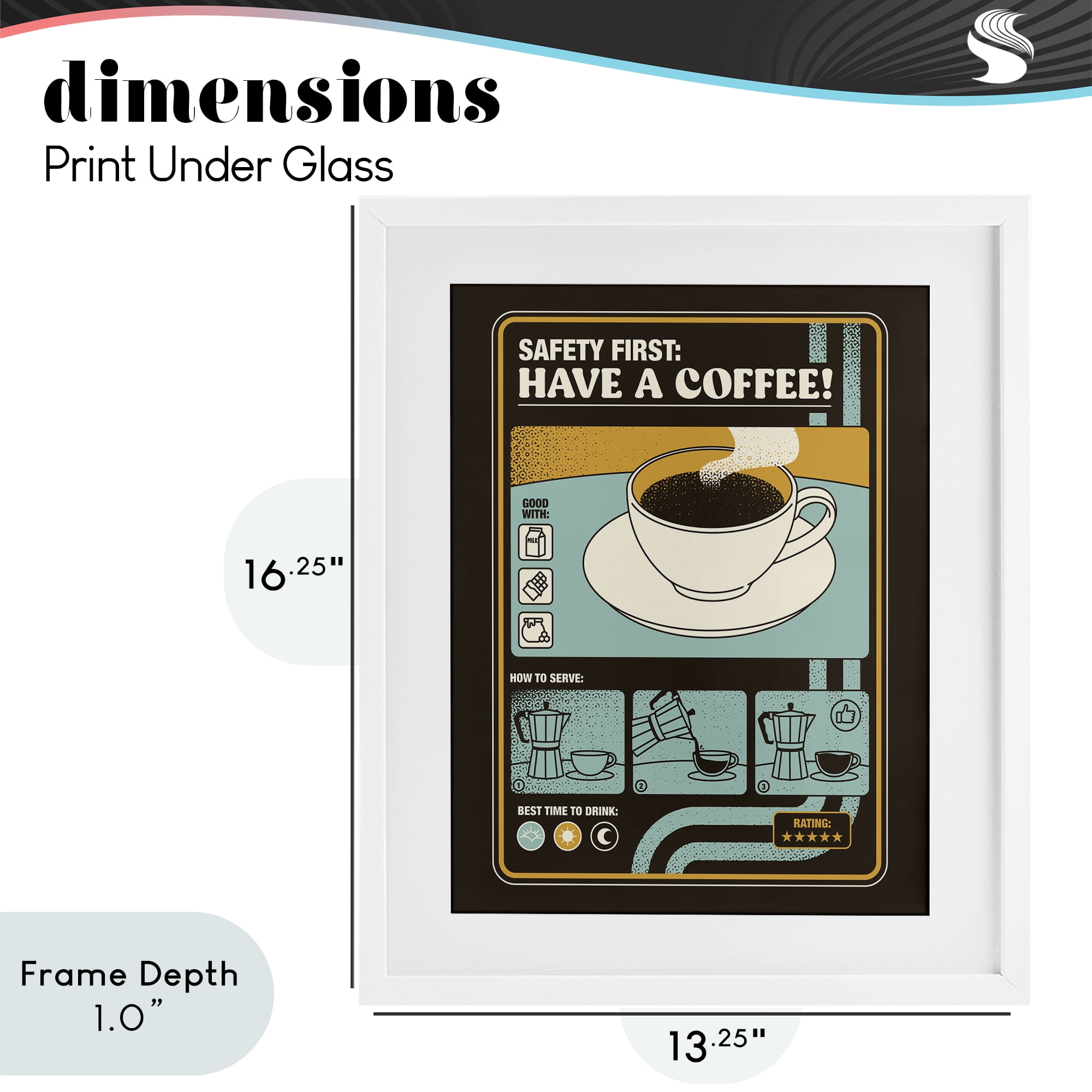 Stupell Industries Safety First Have A Coffee White Framed Print Under Glass, design by Tobe Fonseca