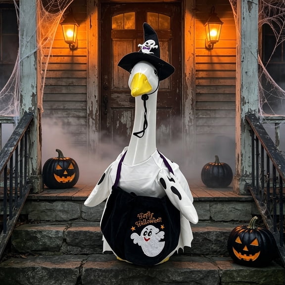 suore Halloween Porch Goose Outfits, Halloween Ghost Costumes Set with Crossbody Bag for Porch Gooses, Yard Silly Lawn Goose Shirt for Geese Outdoor Patio Yard Lawn Decoration
