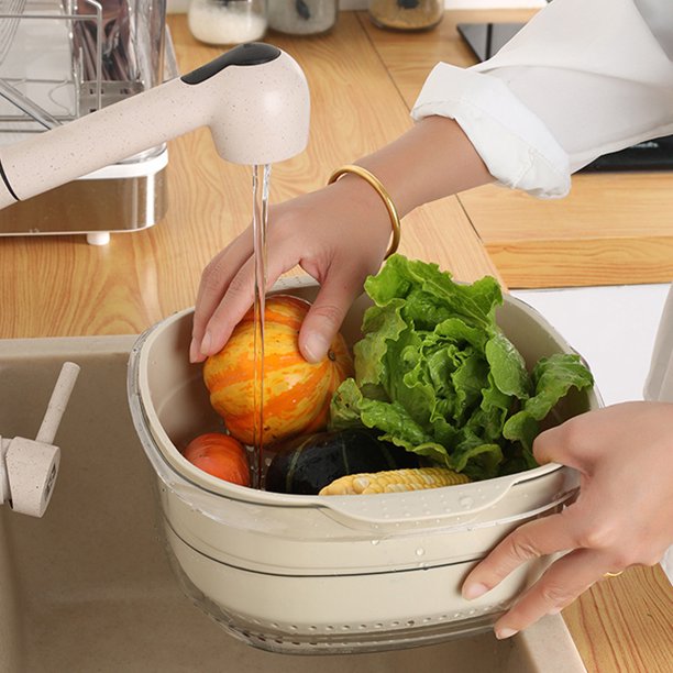 Cestas De Drenaje Para Lavar Frutas Y Verduras - 2 Unidades, 15.5x15.5x8.3 Cm, Con Mango Plegable