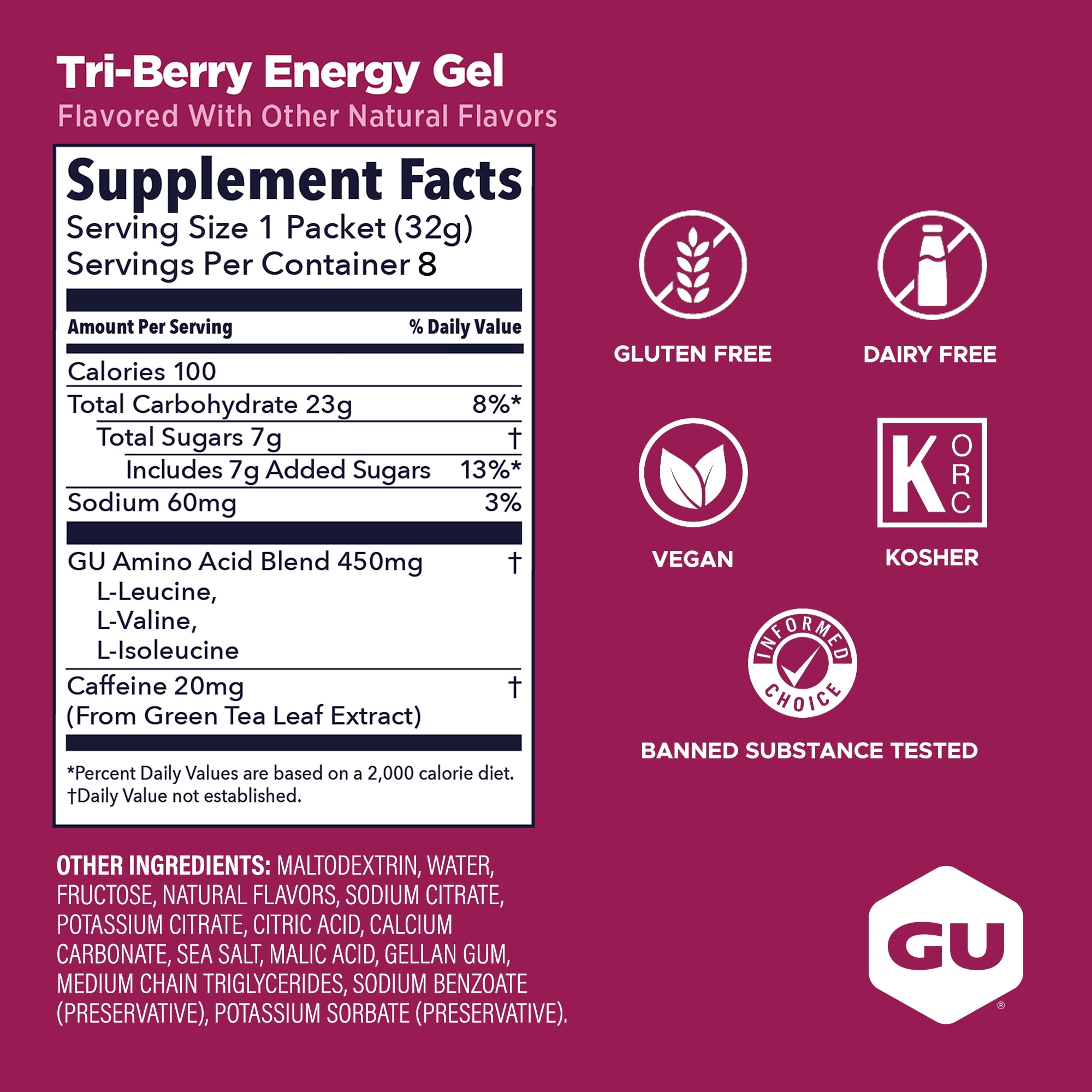 GU Energy, Original Energy Gels, Tri Berry - 8 count