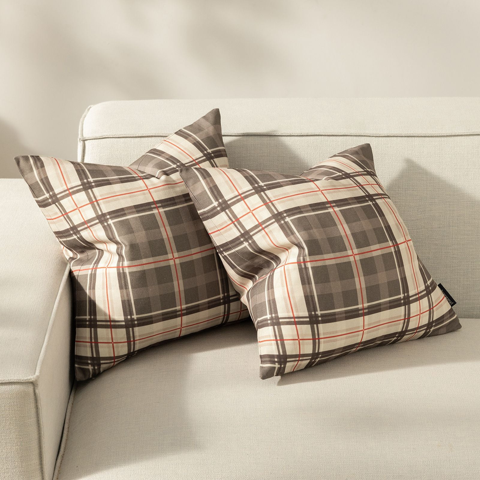Phantoscope Buffalo Plaid Decorative Throw Pillows with Inserts, Double-Sided Printed Checkered Design, 18 x 18 in, Deep Coffee, 2 Pack