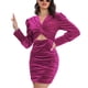 thumbnail image 1 of Vestido plisado de terciopelo Puff manga Kink mujeres vestido V cuello damas manga larga vestido rojo M, 1 of 6