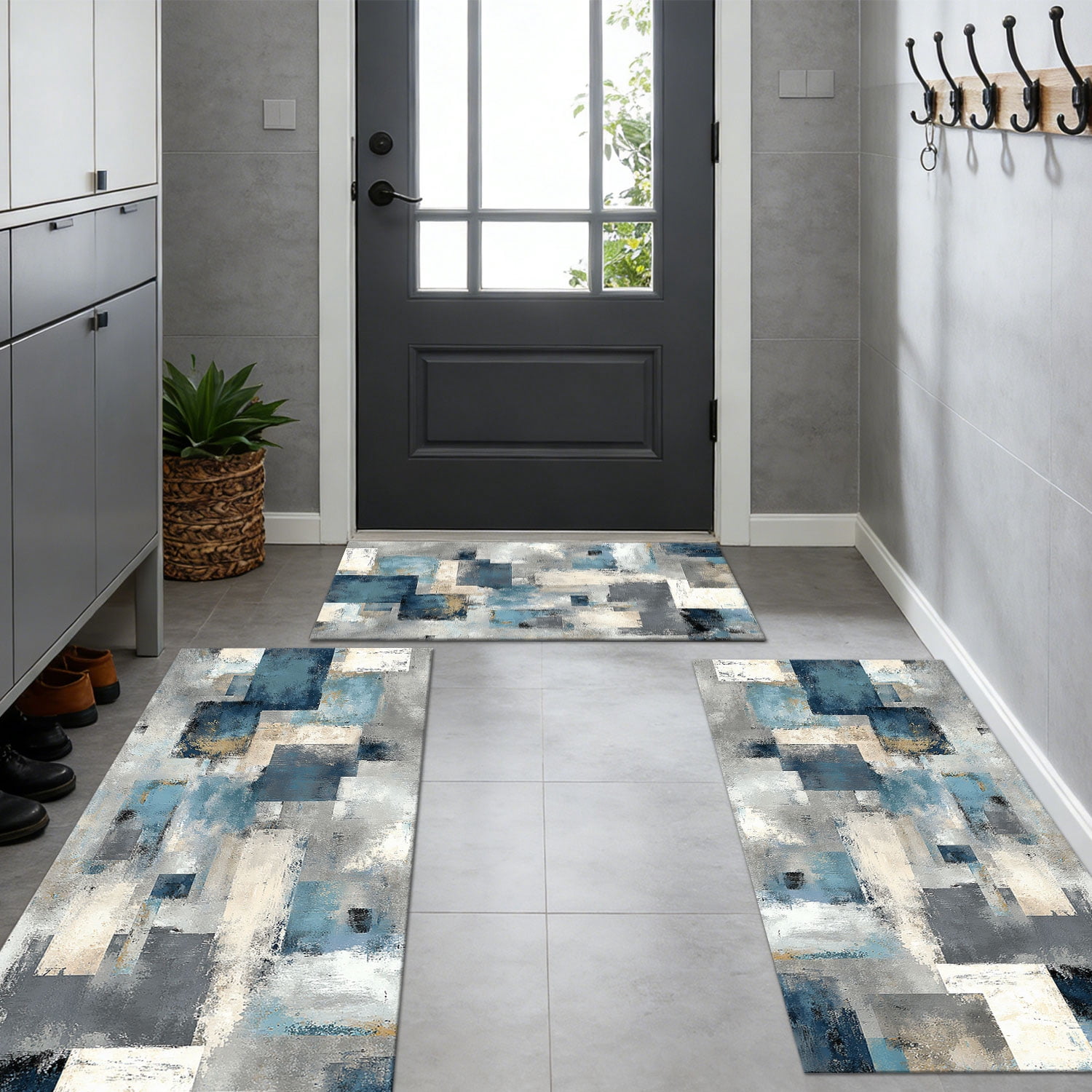3 Piece Kitchen Rug Set, Non-Slip And Washable, Abstract Pattern Kitchen Hallway Rug, Soft And Comfortable, Suitable For Sinks, Floors, Entrances, Hallways and Bathrooms