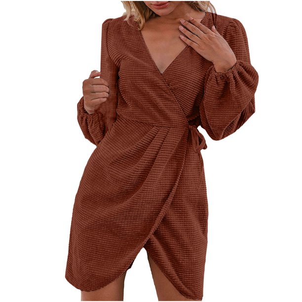 Moda mujer casual suelto sólido largo linterna manga hasta la rodilla vestido de vendaje Fridja NMB3525
