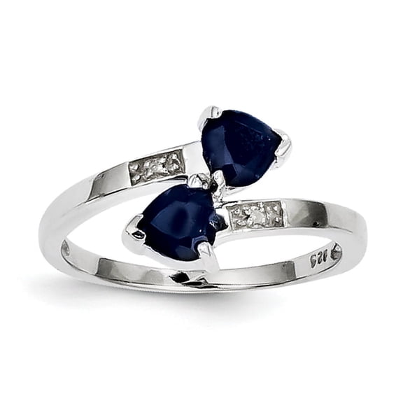 Primal Silver Sterling Silver Rhodium Dark Sapphire and Diamond Heart Ring