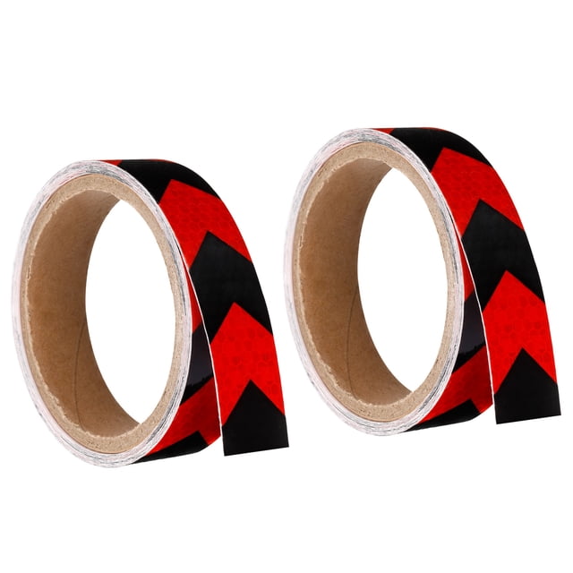 Cinta Reflectante Uxcell, 2 Rollos de 10 pies x 1 pulgada Cinta de Seguridad Adhesiva de Alta Visibilidad Reflectora, Rojo Negro con Flecha