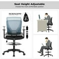 thumbnail image 4 of Gymax Mesh Drafting Chair Mid Back Office Chaise Réglable en Hauteur avec Repose-Pieds, 4 of 10