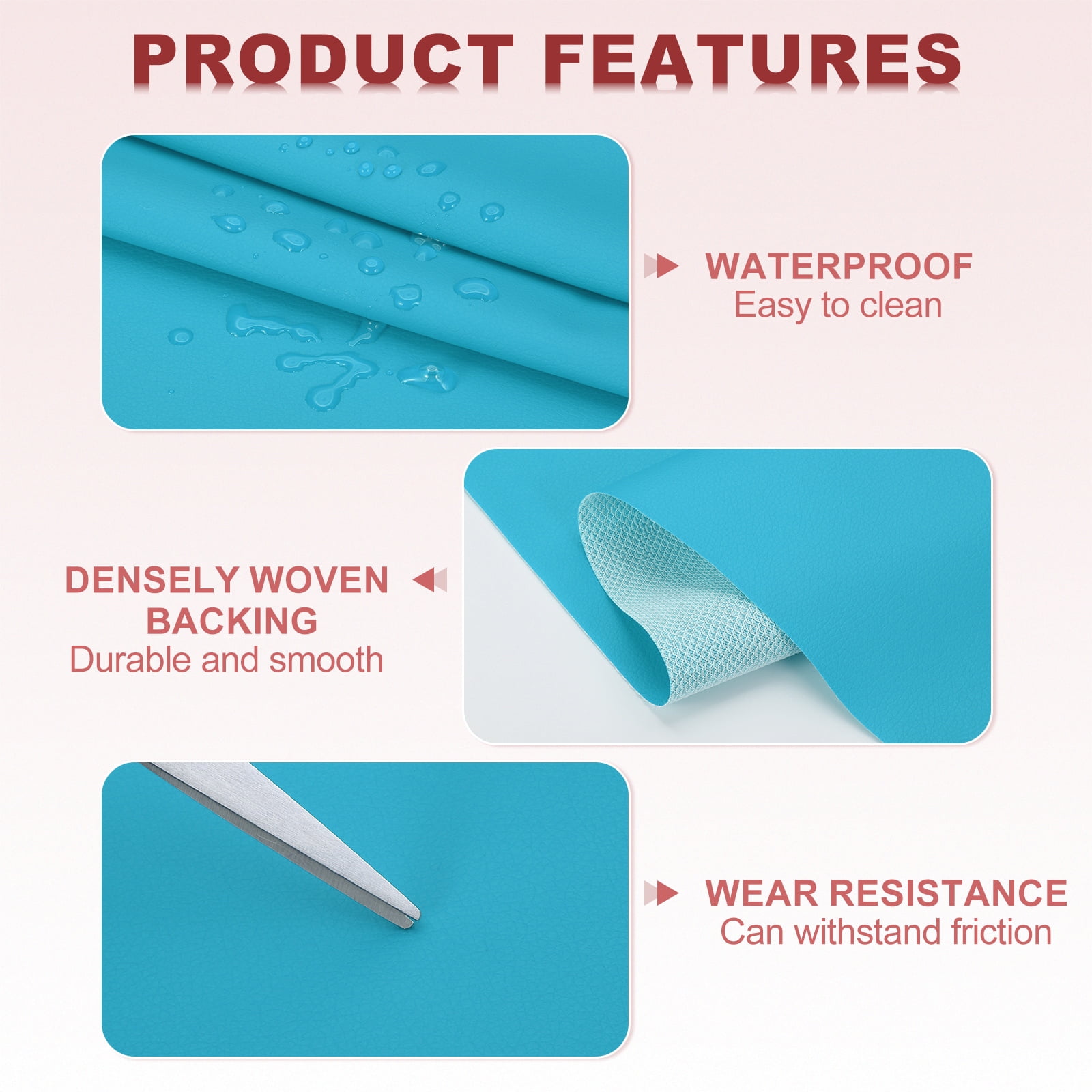 63x39.4in Faux Leather Sheets, Faux Leather Fabric Sheets Vinyl Fabric Synthetic Soft Waterproof for Replacement Upholstery Car, Sky Blue