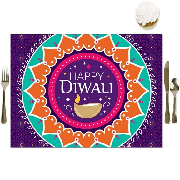 Big Dot of Happiness Happy Diwali - Party Table Decorations - Festival of Lights Party Placemats - Set of 16