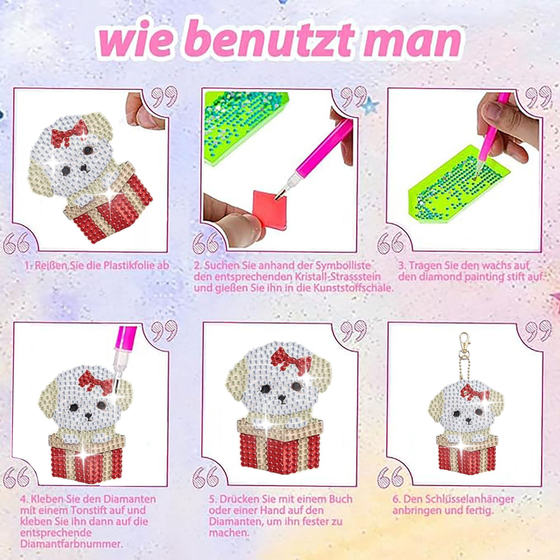 5pcs 5D dog diamond painting keychain kit, double-sided diamond art keychain, DIY handmade crafts, DIY for children and adult beginners, keys, mobile phones, backpack accessories