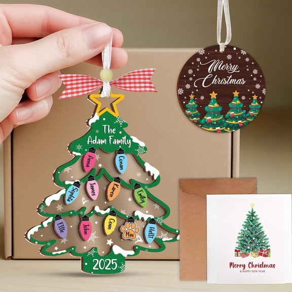 Family Christmas Tree Ornament 2025 – Personalized Family Name Ornament, Large Family Lightbulb Ornament, Custom Family Keepsake & Holiday Christmas Gift