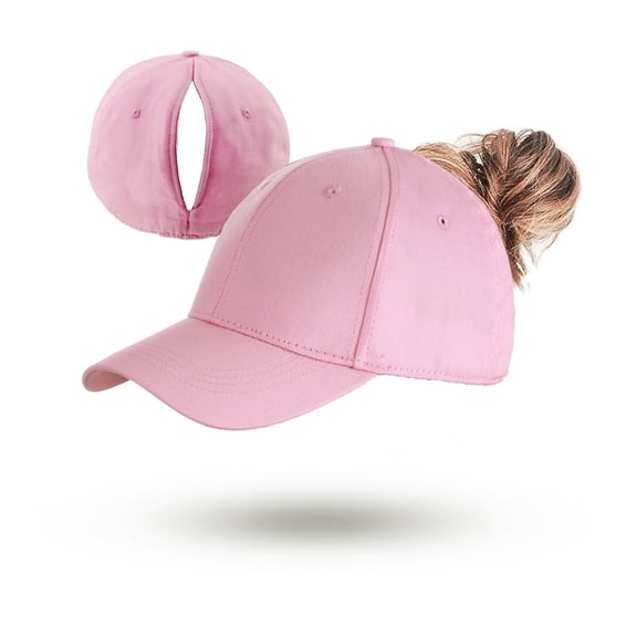 Women Adjustable Ponytail Baseball Cap Running Tennis Outdoor Activity Corduroy Trucker Hat, Pink