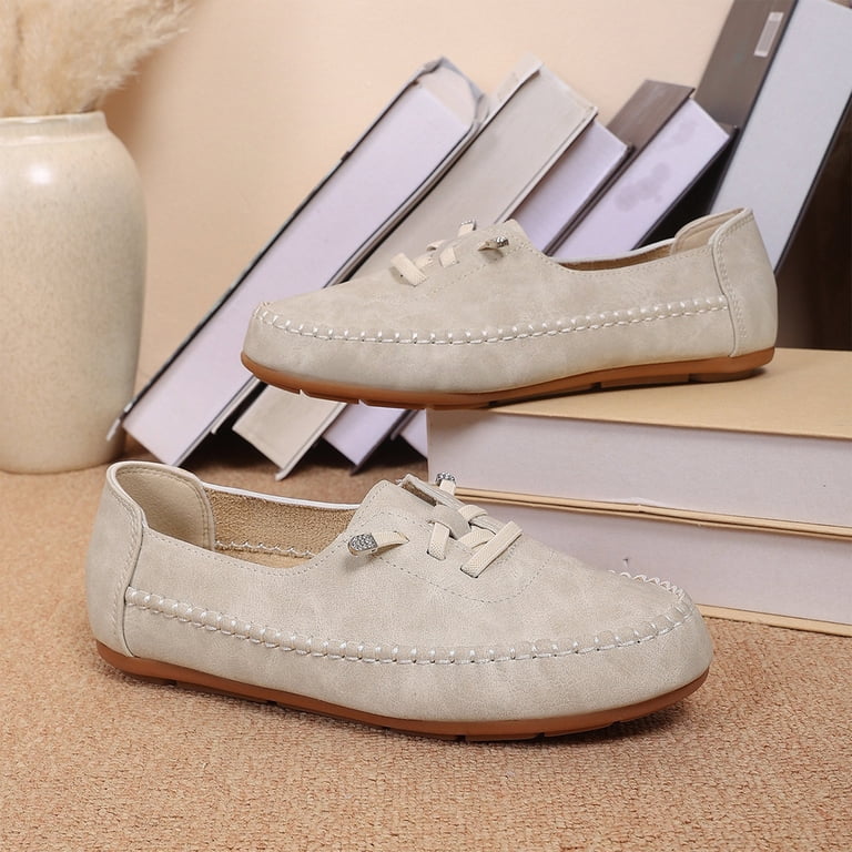Domuza Orthopedic Loafers for Women, Orthopedic Dress Shoes, Casual Lightweight Slip on Stitched Flat-Soled, Stylish Orthopedic Leather Shoes Dark 