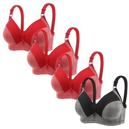 Lisbinx Nursing Bras 4PC Women Plus Size Lace Stitching Plaid Printing Non-Steel Ring Non-Magnetic Buckle Underwear Bra Deals of the Day Clearance Prime