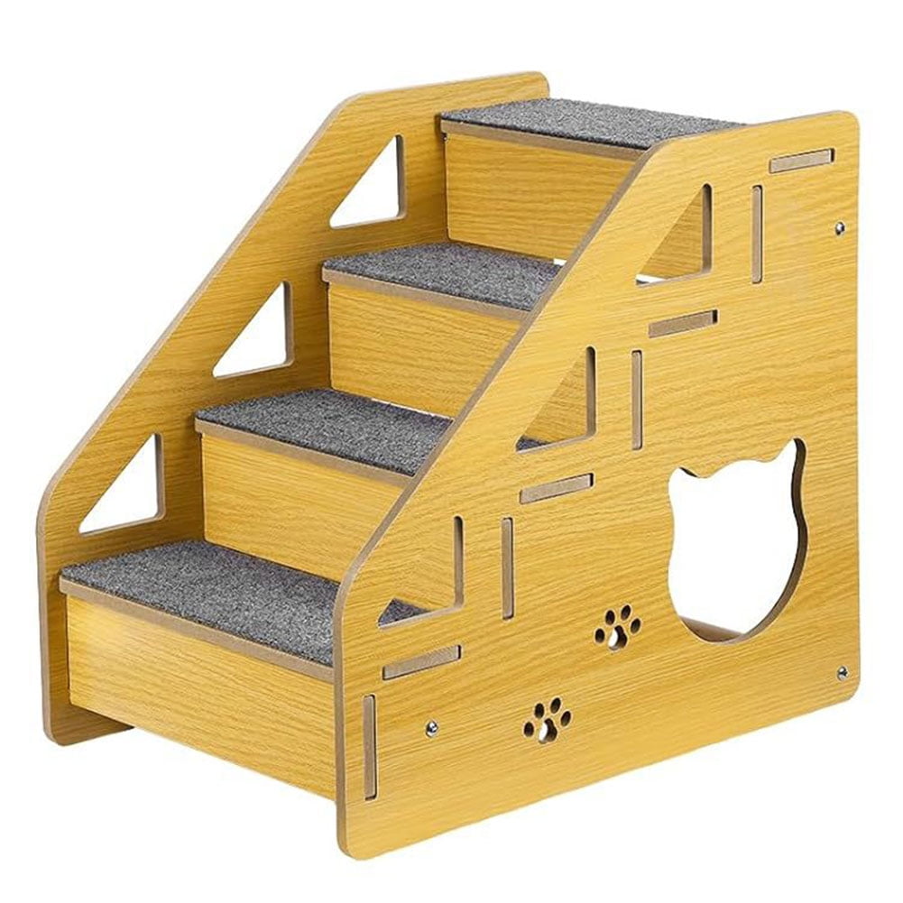 puresly 4-Step Wooden Pet Stairs Nonslip Carpeted Cat And Dog Steps Dog Stairs Ramp