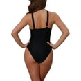 thumbnail image 3 of INSPIRE CHIC Women's Criss Cross Color Block Monokini Bikini Set 1 Piece O Ring Side Tie Strappy Swimwear Bathing Suit X-Small Black Red, 3 of 5