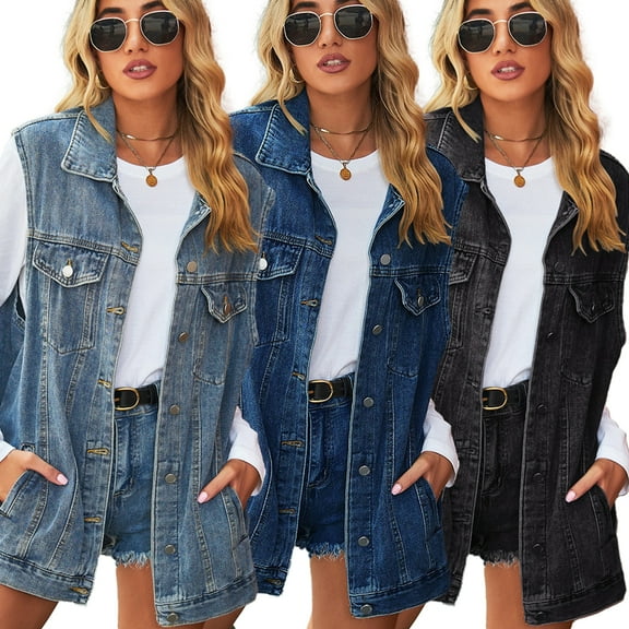 Fjuchai Denim Shirt Jackets for Women Button down Jeans Tops Women's Spring Fall Thin Blouse Long Sleeve Shirt with Pockets S-XL