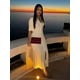 thumbnail image 3 of Vestido largo elegante plisado liso con dobladillo y retales para mujer, vestido elegante con cuello redondo y mangas cortas, bata con una botonadura, ropa de viaje para verano, 3 of 5
