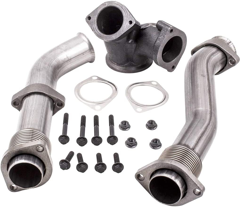 Krator 4 Steel Replacement Exhaust Pipes Compatible with 2003-2007 Ford Powerstroke Diesel 6.0L 