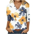 thumbnail image 6 of CYMMPU Women's Summer Fall Tunic Tops Casual Business Work Blouses Basic Tees Floral Printed Flowy Blouse 3/4 Length Sleeve Shirts V-Neck 2025 Clothes Yellow XXXL, 6 of 8