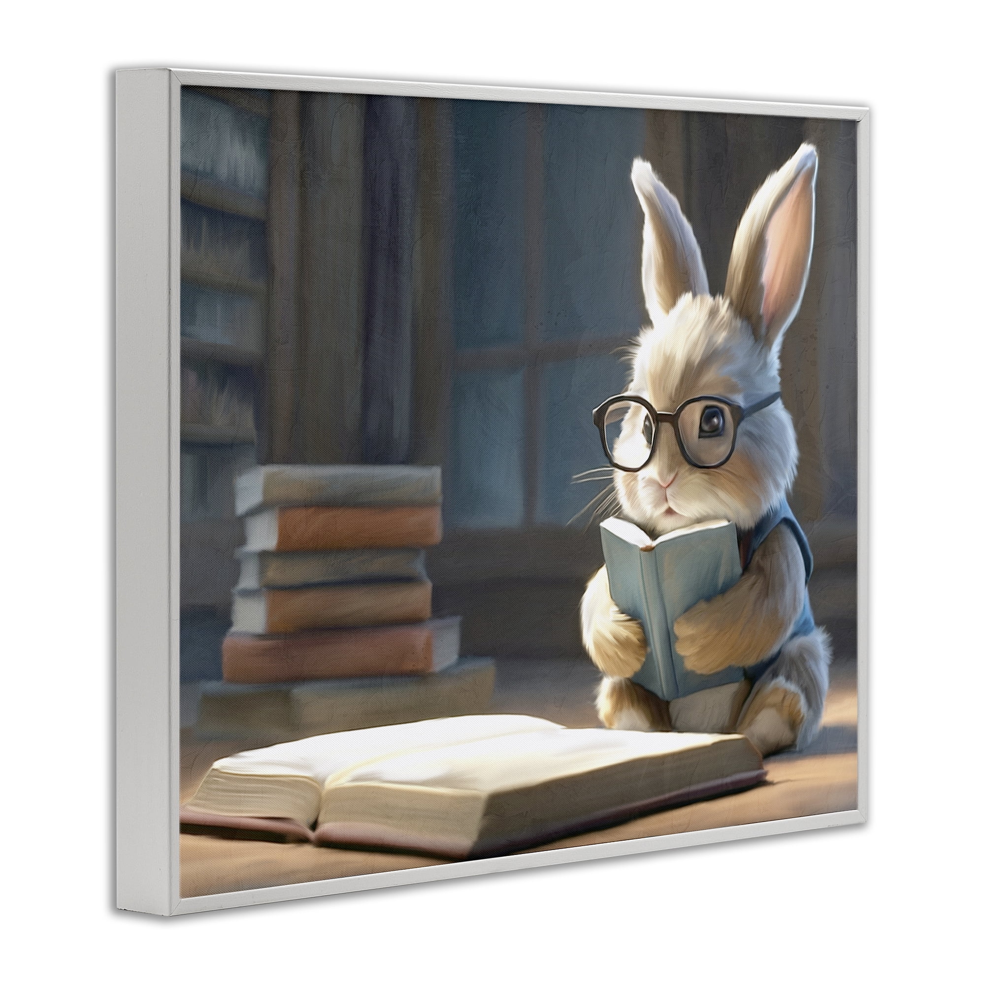 Stupell Industries Bookish Bunny at Desk White Framed Giclee Art, design by Kim Allen