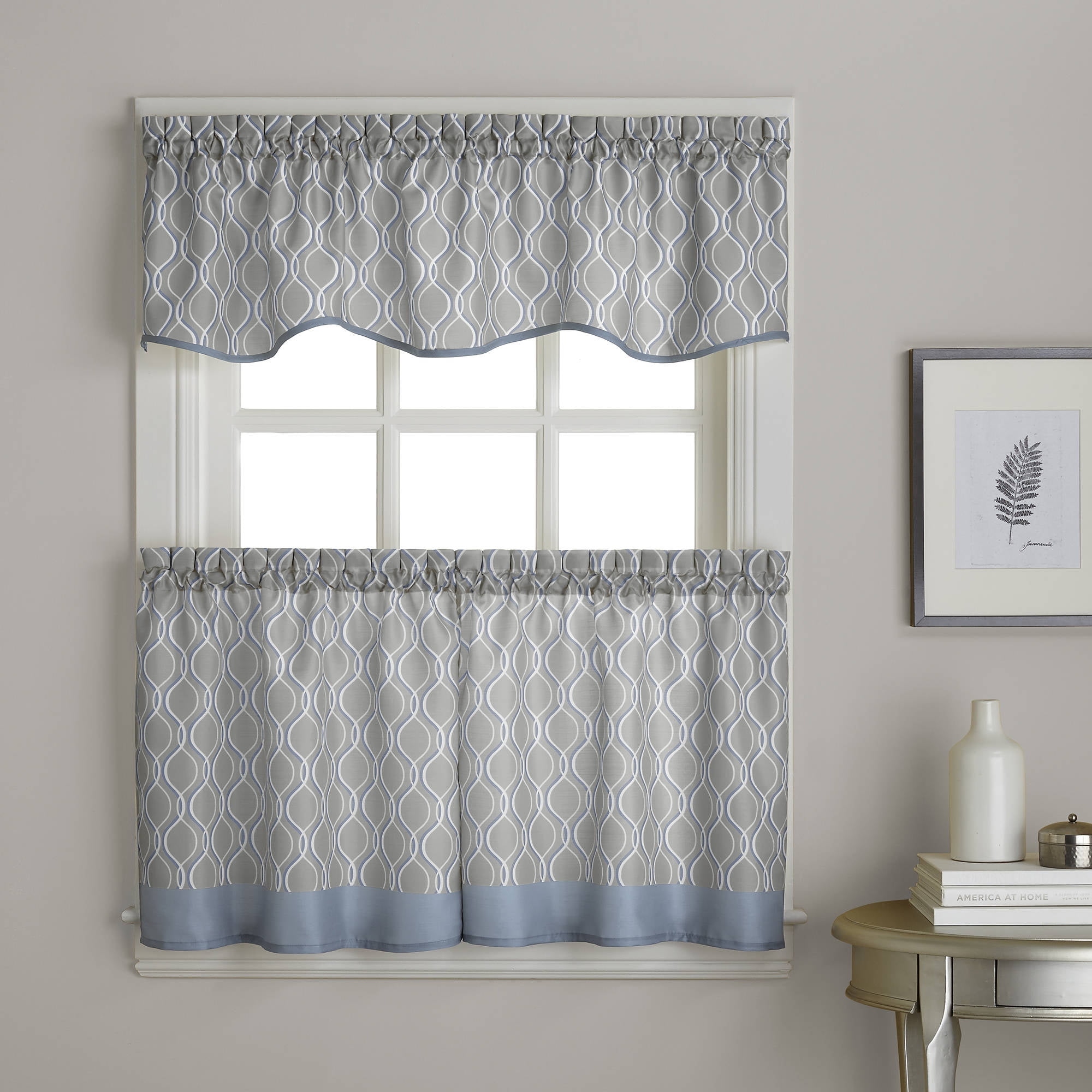 CHF Morocco Indoor Polyester Light Filtering Rod Pocket Curtain Tier Pair , Silver , 58"x24" , Set of 2, Adult