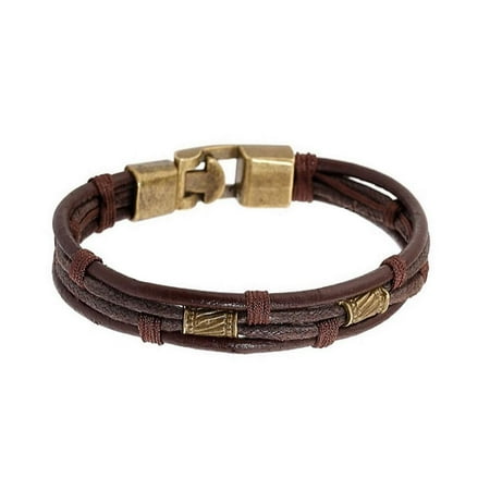 Icon Mens Bracelet (Sexy Sparkles Mens Vintage Leather Wrist Band Brown Rope Bracelet Bangle Braided Cuff Vintage,)
