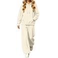 thumbnail image 3 of Women Two Piece Set Long Sleeve Loose Hooded Sweatshirt Solid Color Drawstring Elastic Waist Wide Leg Curved Pants Tracksuit Casual Daily Sports Outfit, 3 of 7