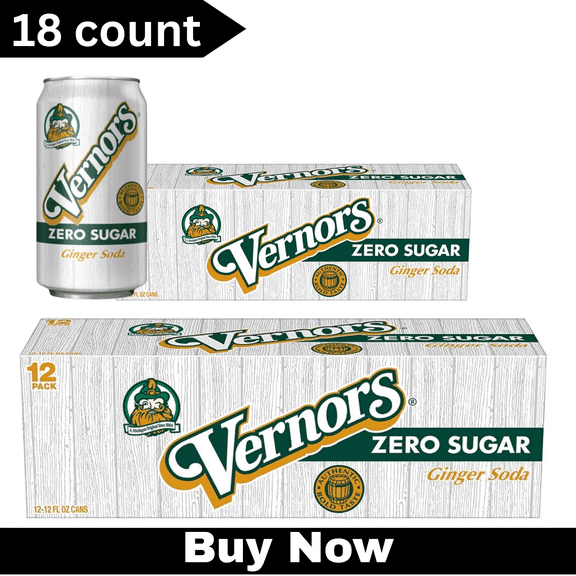 Vernors Zero Sugar Ginger Ale Soda Pop – 12 fl oz Cans, 18 Pack – Crisp & Refreshing Sugar-Free Soft Drink