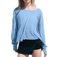 thumbnail image 3 of Ediodpoh Women's Fashion Hoodless Sweatshirt Long Sleeve Backless Loose Fit Casual Tops Athletic Comfortable Breathable Streetwear Womens Sweatshirts Sky Blue XL, 3 of 7